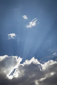 Cloudy Background Prints: Beautiful dramatic storm clouds with silver lining and light rays with room for your own text or graphics