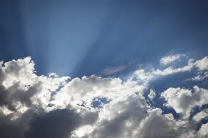 Cloudy Atmospheric Scene Prints: Beautiful dramatic storm clouds with silver lining and light rays with room for your own text or graphics