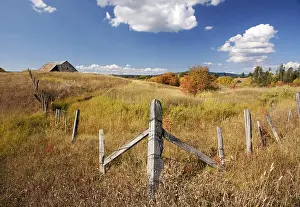 Uninhabited Autumn Atmosphere Prints: Beautiful fall landscape with rustic barn