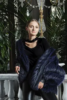 Fashionable Women Prints: Beautiful fashion model posing in fur coat