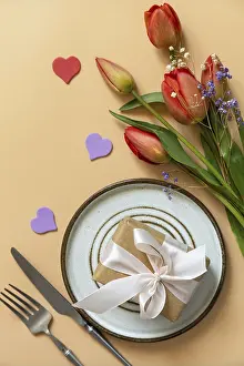 View From Above Table Setting Prints: Beautiful table setting with gift box