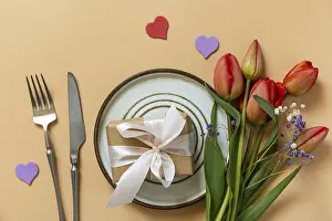 View From Above Table Setting Prints: Beautiful table setting with gift box
