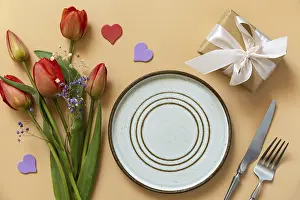 View From Above Image Prints: Beautiful table setting with gift box