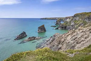 North Cornwall England Prints: Bedruthan Steps cliff formation