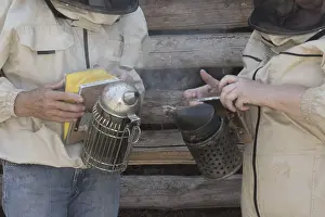 Wild Bee Conservation Prints: Beekeeper at work at the beehive