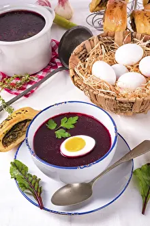 Vegetarian Meal Ideas Prints: Beet green soup with egg
