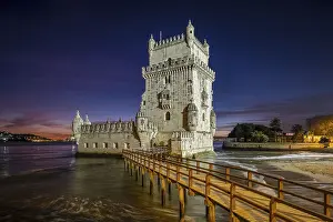 Tagus River Sunset Prints: Belem Tower or Tower of St Vincent
