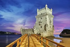 Tagus River Sunset Prints: Belem Tower or Tower of St Vincent