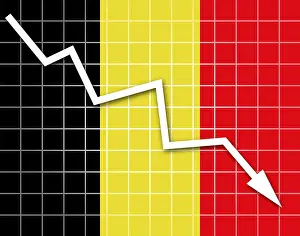 No People Walking Flags Prints: The Belgian flag and arrow graph going down