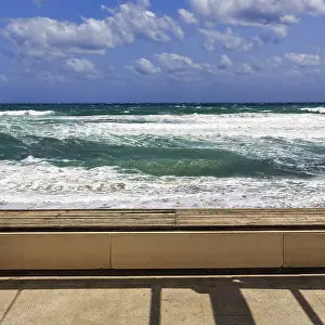 Natural Preserve Spain Europe Prints: Empty bench with view of the surf