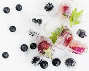 Biological Fruit Cultivation Prints: Berries ice white surface