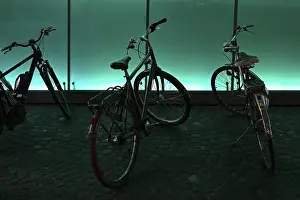 Deserted Parking Lot Prints: Bicycles parked
