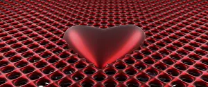Symbolic Love Image Prints: Big red heart shape in a grid, 3d rendering