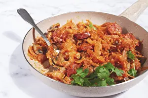 Stewed Meat With Cabbage Prints: Bigos, Polish dish bigos, on a marble table
