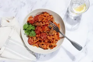 Homemade Bigos Recipe Prints: Bigos, Polish dish bigos, on a marble table