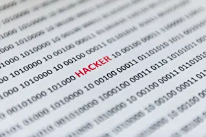 Online Data Transmission Prints: Binary code with the word hacker, Austria