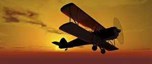 Vintage Biplane Prints: Biplane flying in the sky