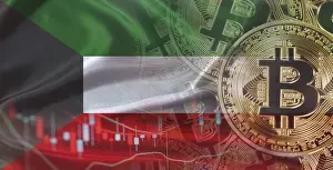 Kuwait Prints: Bitcoin Print with Kuwait Flag - Blockchain Technology