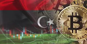 Digital Currency Symbol Prints: Bitcoin cryptocurrency with Libya flag