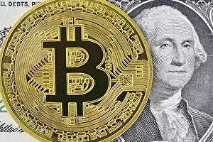 Blockchain Technology Prints: Bitcoin and a US Dollar Note