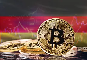 Blockchain Technology Europe Prints: Bitcoin with Germany flag in the background