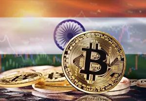 Bitcoin Symbolism Prints: Bitcoin with India flag in the background