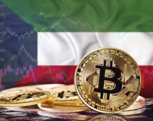 Bitcoin Payment Transaction Prints: Bitcoin with Kuwait flag in the background