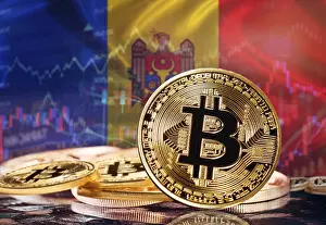 Blockchain Technology Europe Prints: Bitcoin with Moldovan flag in the background
