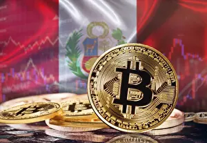 Bitcoin Symbolic Picture Prints: Bitcoin with Peruvian flag in the background