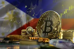 Digital Currency Symbol Prints: Bitcoin with the Philippine flag in the background