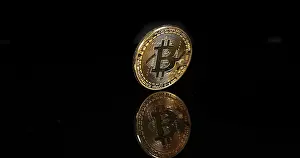 Cryptocurrency Concept Prints: Bitcoins on Black Background