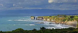 Steep Cliff Coastal Landscape Prints: Bizarre limestone cliffs of Waterfall Beach at Cape Fallwind