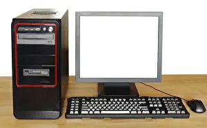 Studio Shot Of A Computer Prints: Black computer, display with cut-out screen