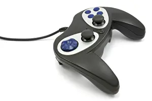 White Studio Photography Prints: Black video game controller on white background