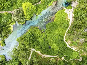 Uninhabited Balkan Peninsula Prints: Top Down over The Blue Eye from a drone
