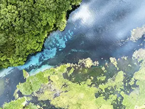 Uninhabited Balkan Peninsula Prints: Top Down over The Blue Eye from a drone