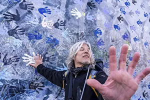 Prints of Blue Hands, Berlin Wall - Berliner Mauer-, Berlin, Germany Contemporary Art Prints: Blue Hands, Berlin Wall Print - Berlin, Germany