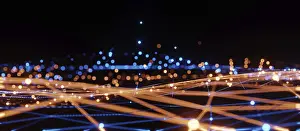 Online Communication Symbol Prints: Blue and orange illumination grid pattern