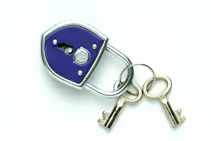 Deserted Castle Prints: Blue padlock with two keys