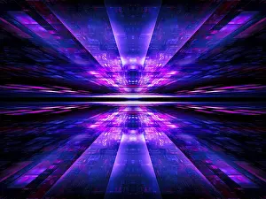 Abstract Computer Generated Image Prints: Blue and purple background with grid and rays