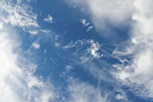 Blue Sky With Cirrus Clouds Prints: Blue sky with dramatic cirrus clouds forming a dynamic structure