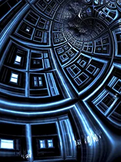 Abstract Technology Background Prints: Blue surreal tunnel - abstract computer-generated image