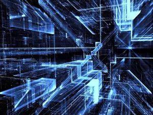 Virtual Reality Background Prints: Blue technology background - abstract computer-generated 3d illustration