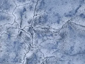 Deserted House Facade Prints: Blue wall with cracks