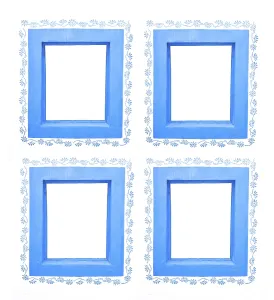 Spanish Ornamentation Prints: Four blue window frames with floral pattern isolated on white