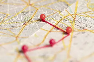 Deserted Geography Map Prints: Blurred red pins map