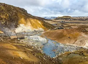 Geothermal Power In Nature Reserve Prints: Boardwalk over steaming ground