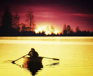 Morning Sunrise Atmosphere Prints: Boat at Sunset