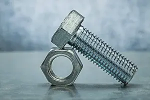 Close Up Metal Prints: Bolt on nut metalic background close up