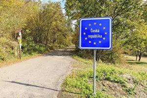 Prints of Border sign Czech Republic, border between Austria and the Czech Republic, Hardegg, Waldviertel, Lower Austria, Austria Map Prints: Border Sign Print: Austria-Czech Republic Border